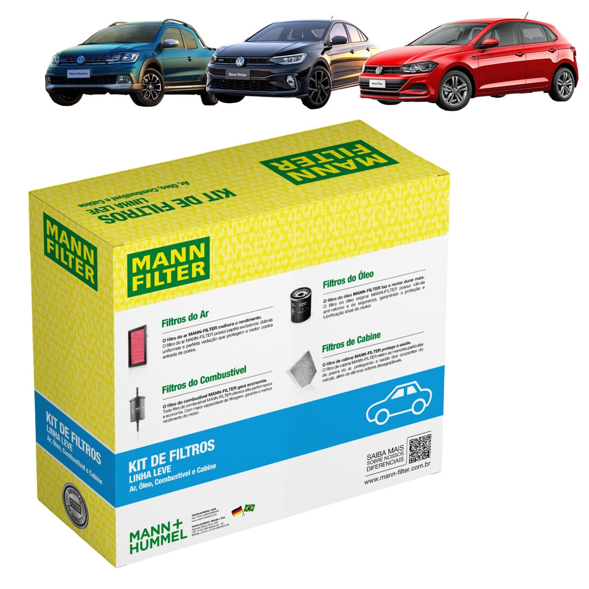 Encontraproduto.com.br - Kit de Filtros Mann Filter Polo 2017 em diante|Virtus 2018 em diante|Saveiro 2018 em diante - Todos 1.6 16V Flex
