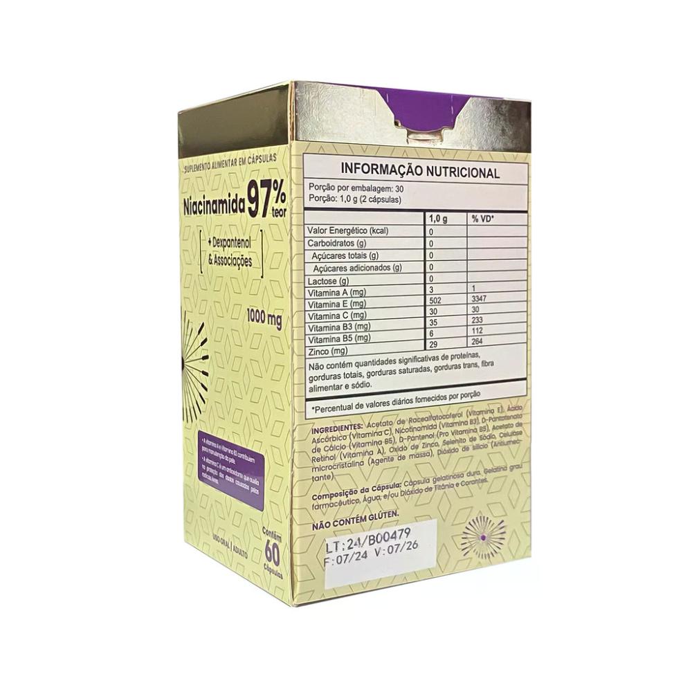Encontraproduto.com.br - Niacinamida 97% + Dexpantenol + B5 1000 mg - 60 Cápsulas - FortLife