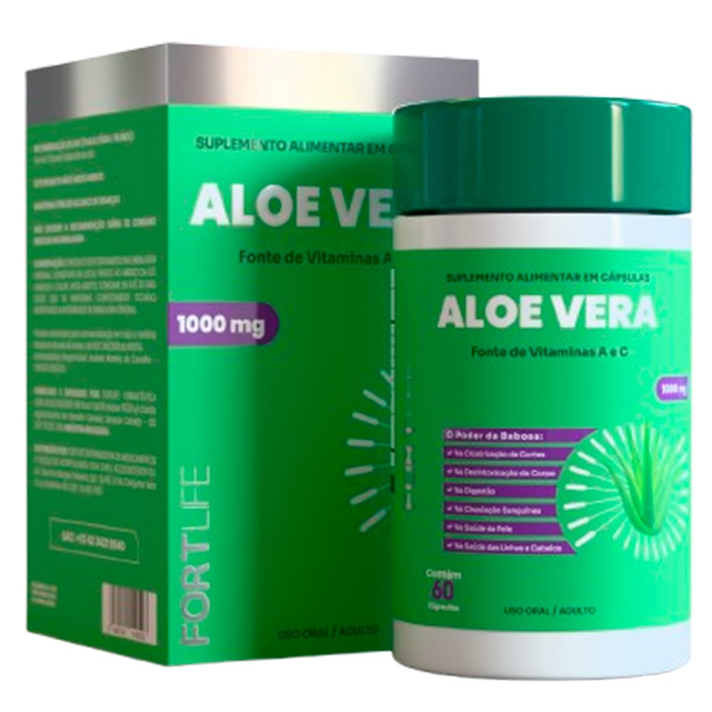 Encontraproduto.com.br - Aloe Vera 1000mg 60 Cápsulas Vitamina A e C Fortlife