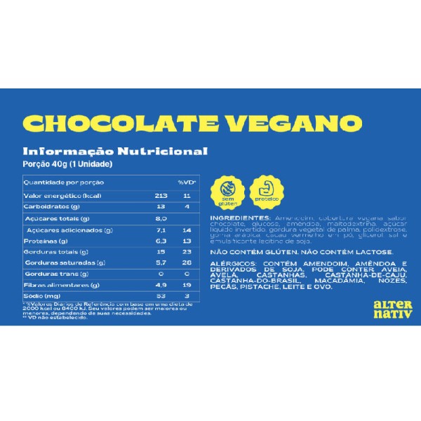 Encontraproduto.com.br - Barra de Nuts Chocolate Vegano Altnuts 40g Alternativ