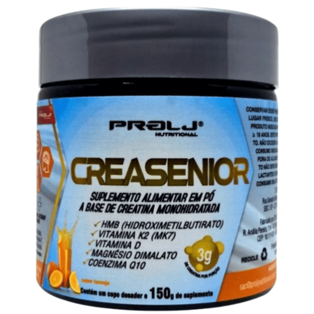 Encontraproduto.com.br - Creasenior Creatina Monohidratada 150g com HMB, Magnésio Dimalato, Vitamina K e Vitamina D | Sabor Laranja - Prolj Nutri