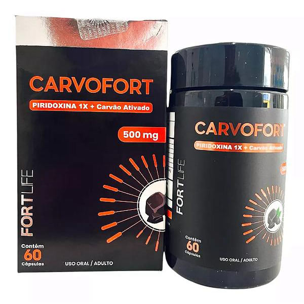 Encontraproduto.com.br - Carvão Ativado + Piridoxina Carvofort - 60 Cápsulas - FortLife