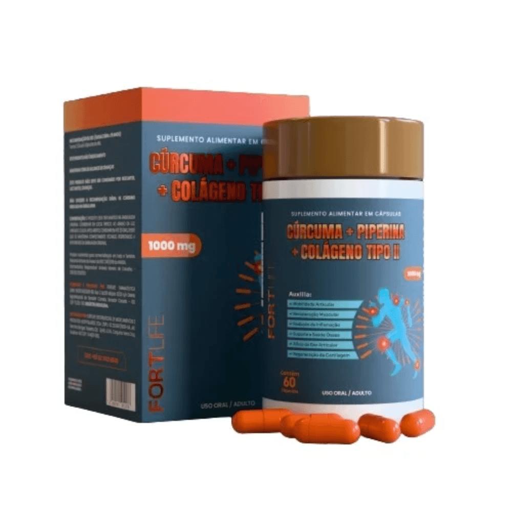 Encontraproduto.com.br - Cúrcuma + Piperina + Colágeno Tipo II - 60 Cápsulas - FortLife