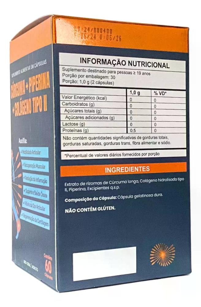 Encontraproduto.com.br - Cúrcuma + Piperina + Colágeno Tipo II - 60 Cápsulas - FortLife
