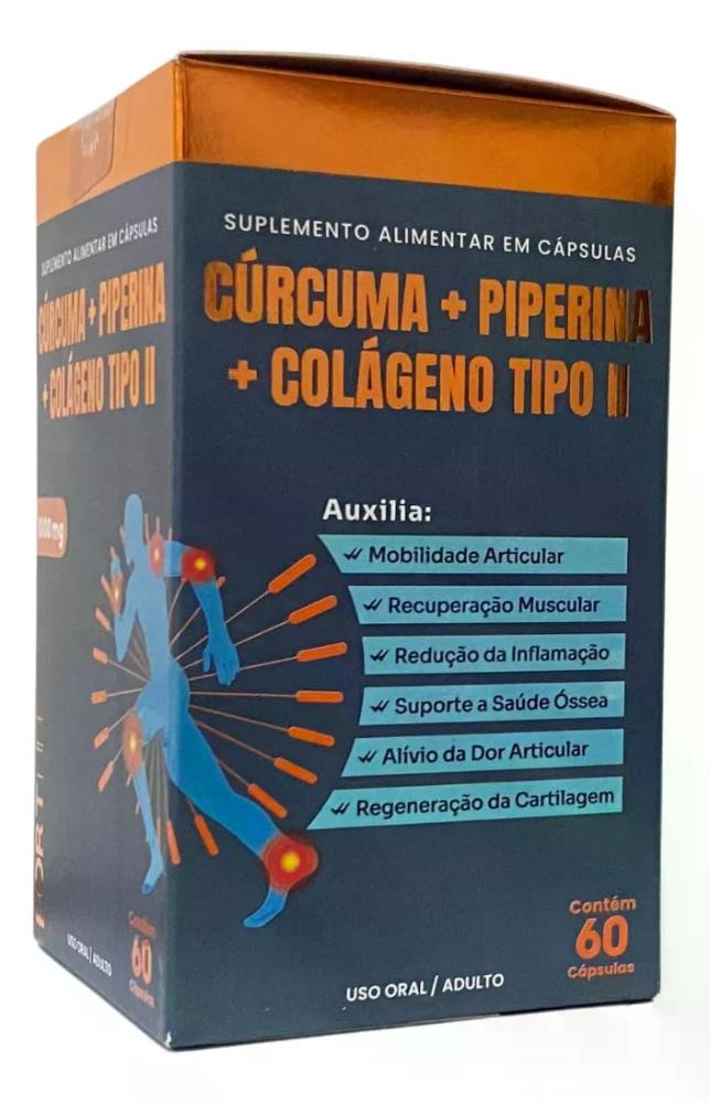 Encontraproduto.com.br - Cúrcuma + Piperina + Colágeno Tipo II - 60 Cápsulas - FortLife