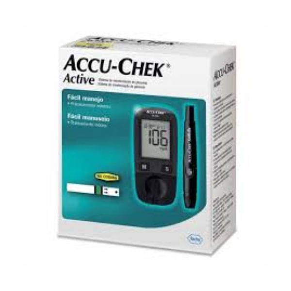 Encontraproduto.com.br - Kit Accu Check Active Aparelho Medicinal Lancetad + 10 Lan + 10 Tiras - Accu Chek Active