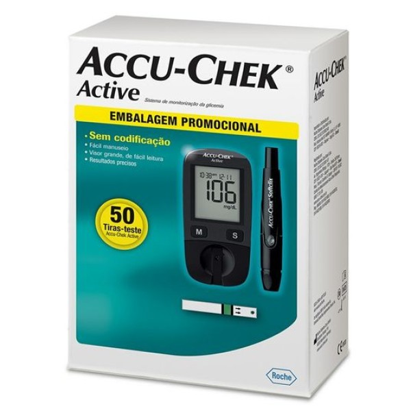 Encontraproduto.com.br - Glicosimetro Accu Chek Active + Fita Com 50 Unidades Embalagem Promocional