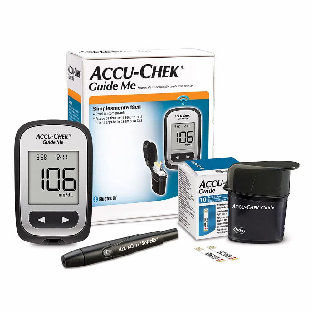 Encontraproduto.com.br - Kit para Controle de Glicemia Accu Chek Guide Me 1 Monitor + 10 Tiras