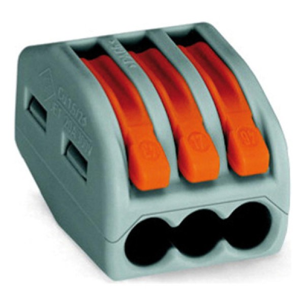 Encontraproduto.com.br - Conector De Emenda 3 Pólos Cinza Para Cabos 0,08 A 4,0Mm Flexível Ou Rígido Wago