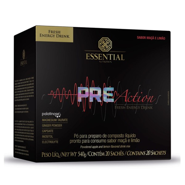 Encontraproduto.com.br - Pre Action Maçã e Limão Essential Nutrition 20x27g