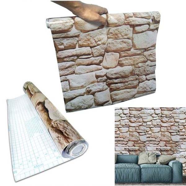 Encontraproduto.com.br - Papel De Parede Autoadesivo Vinilico Canjiquinha Pedra Rolo Lavavel Fosco Marrom Claro