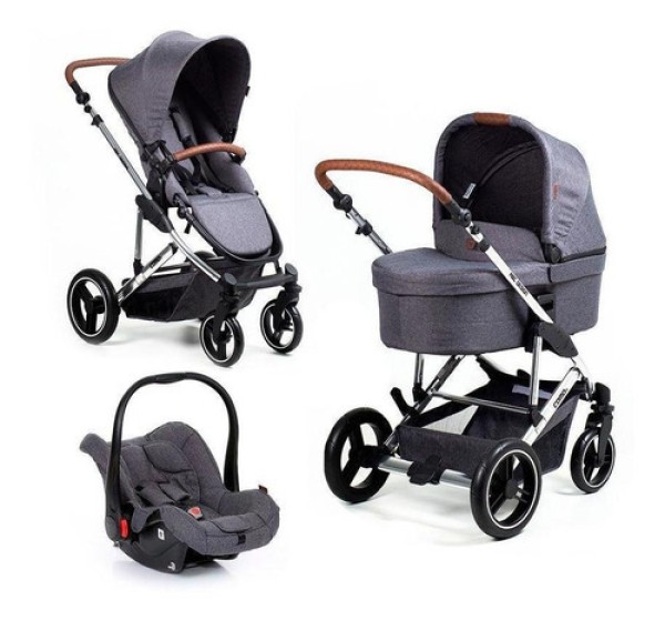 Kit Carrinho Como 4 + Moisés + Bebê Conforto Risus + Bolsa + Adaptador Diamond Asphalt (0-15kg) Travel System - ABC Design