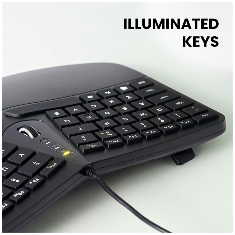 Encontraproduto.com.br - Teclado Ergonômico com Fio Recarregável Reduz a Tensão das Mãos com Descanso de Pulso Ajustavel, PERIXX 11700, Preto