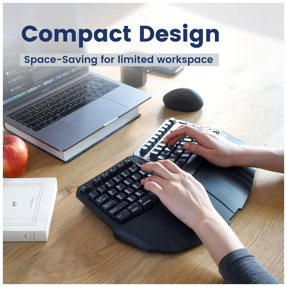Encontraproduto.com.br - Teclado Ergonômico Dividido com Fio Recarregável Reduz a Tensão das Mãos, PERIXX 11798, Preto