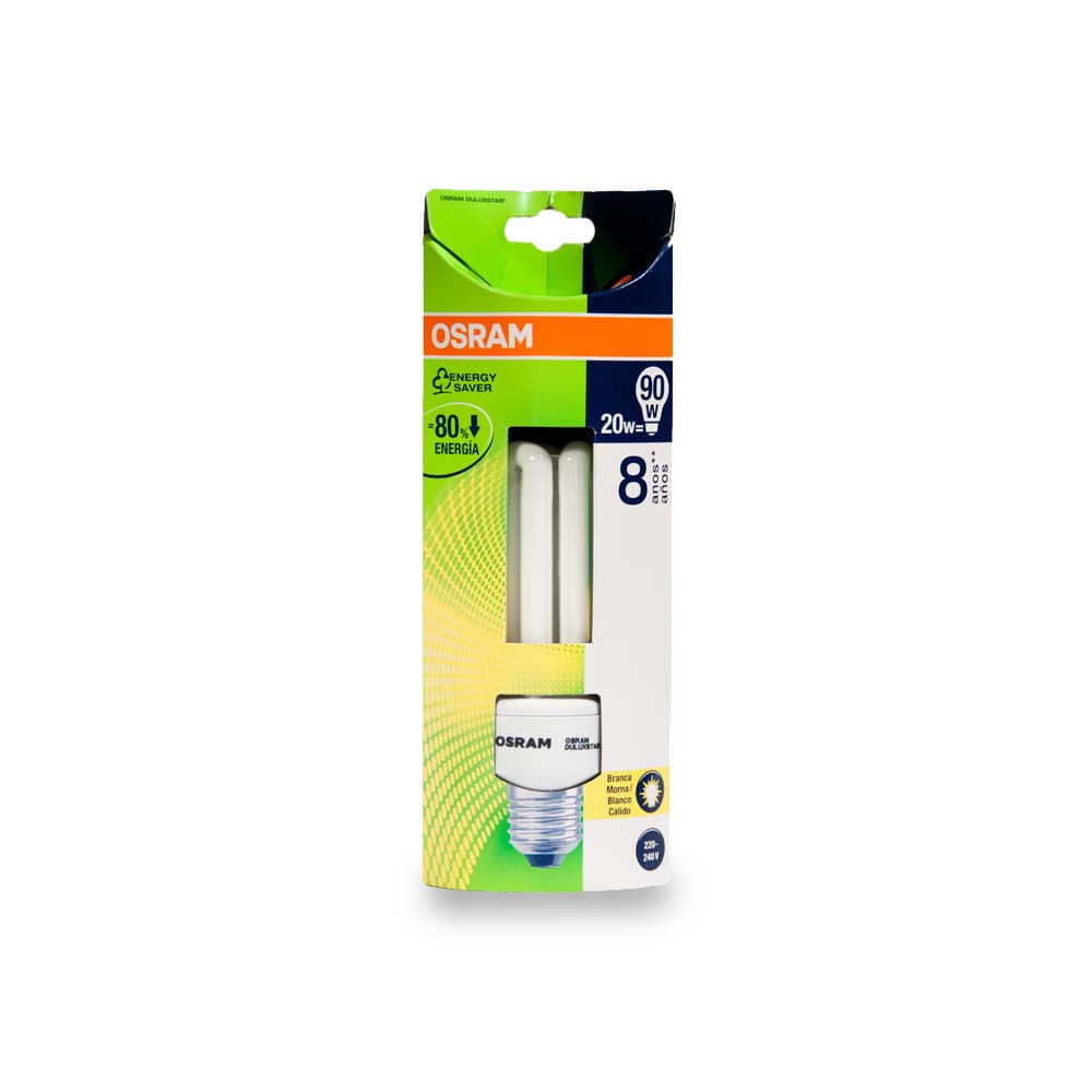 Encontraproduto.com.br - Lâmpada eletrônica fluorescente Dulux 8.0Hs 220V 20W 2700K amarela Osram
