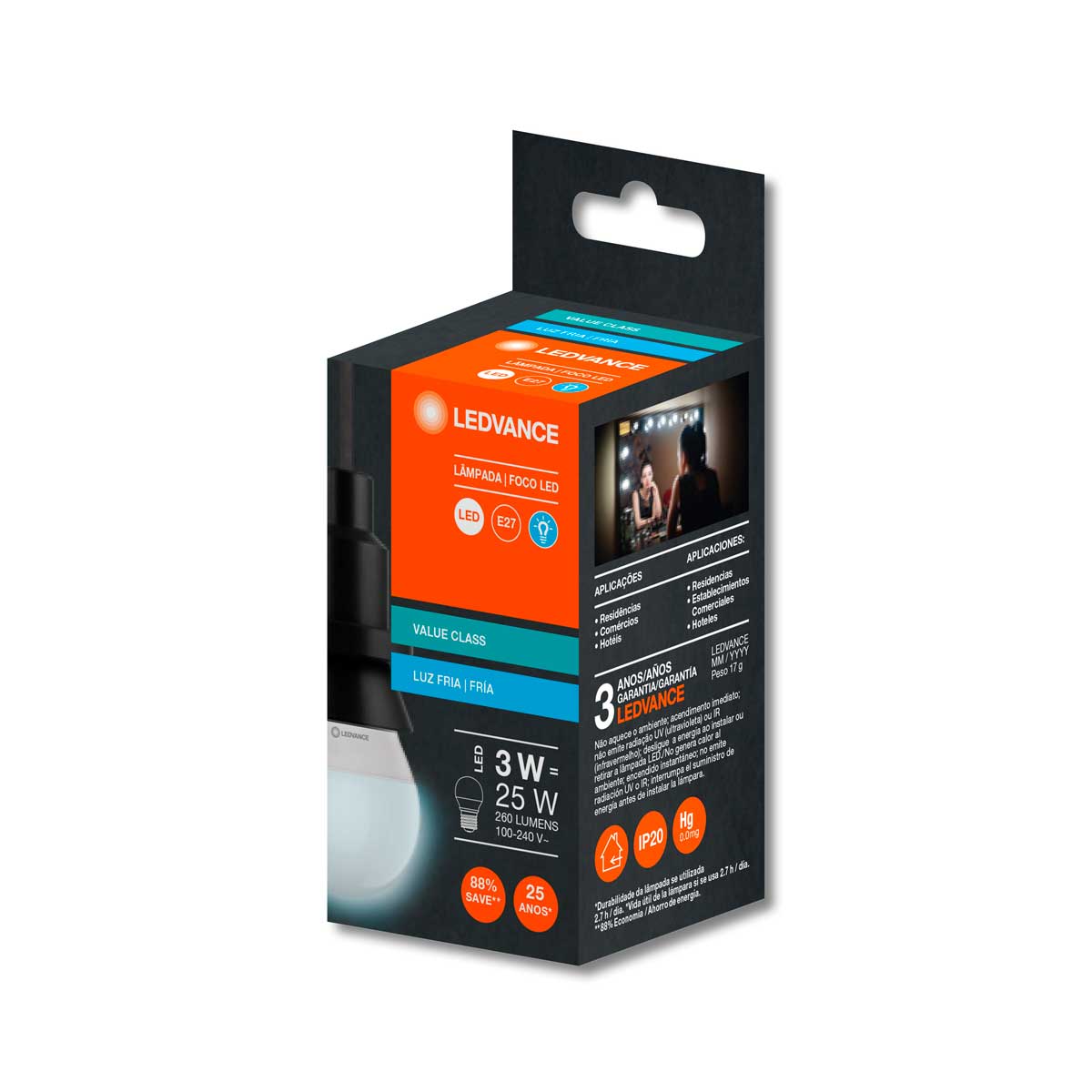 Encontraproduto.com.br - Lâmpada Led Bolinha 3W 2700K 260lm E27 Ledvance