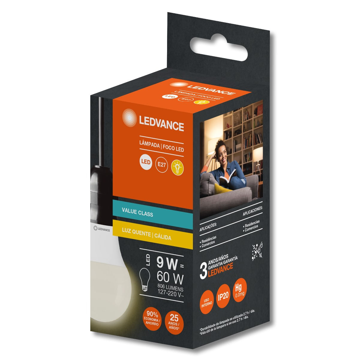 Encontraproduto.com.br - Lâmpada LED Bulbo E-27 Bivolt 9W 806 Lúmens Ledvance