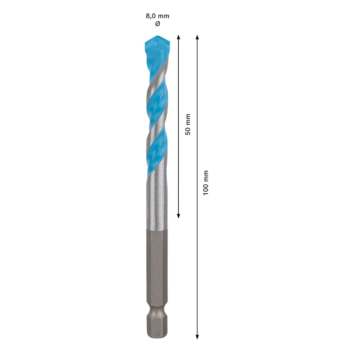 Encontraproduto.com.br - Broca Multiconstruction 8 x 50 x 100mm  HEX-9 Bosch