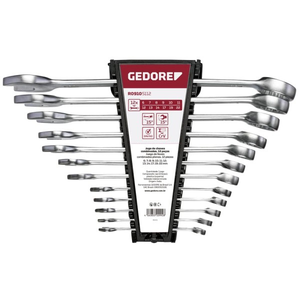 Encontraproduto.com.br - Jogo de Chave Combinada Gedore Red R09105112 de 6mm à 22mm 12 Peças