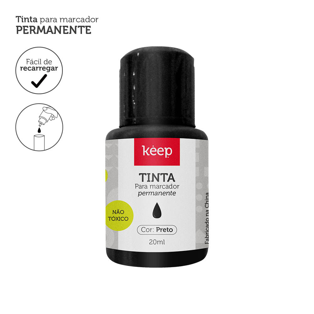 Tinta Reabastecedora Para Marcador Permanente 18ml Preto Caixa c/12 Unidades Keep - MR045OUT [Reembalado]
