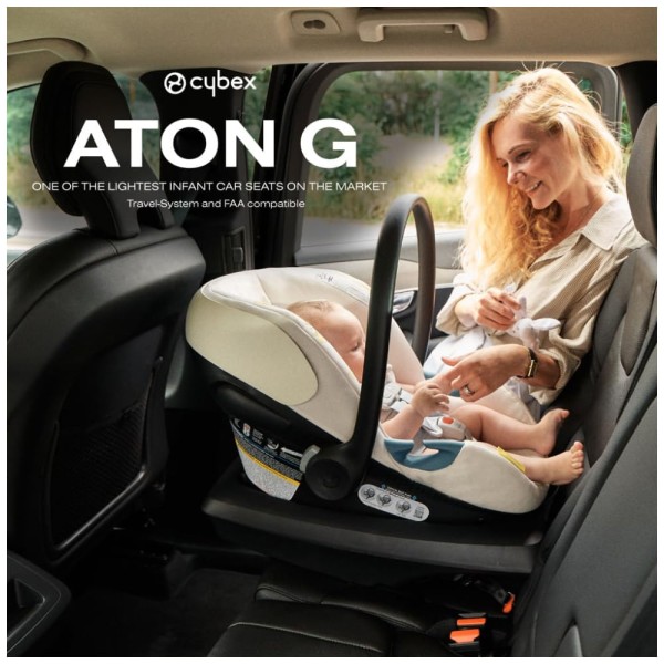 Encontraproduto.com.br - Cadeira de Bebe para Carro com Proteção Linear Contra Impactos Laterais, Apoio de Cabeça Ajustável em 11 Posições e Base Safelock, Cybex Aton G, Bege