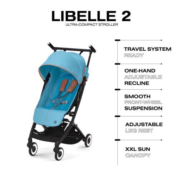 Encontraproduto.com.br - Carrinho de Bebê Ultracompacto com Suspensão Suave e Reclinação Ajustável com Uma Mão, Cybex Libelle 2, Azul Claro