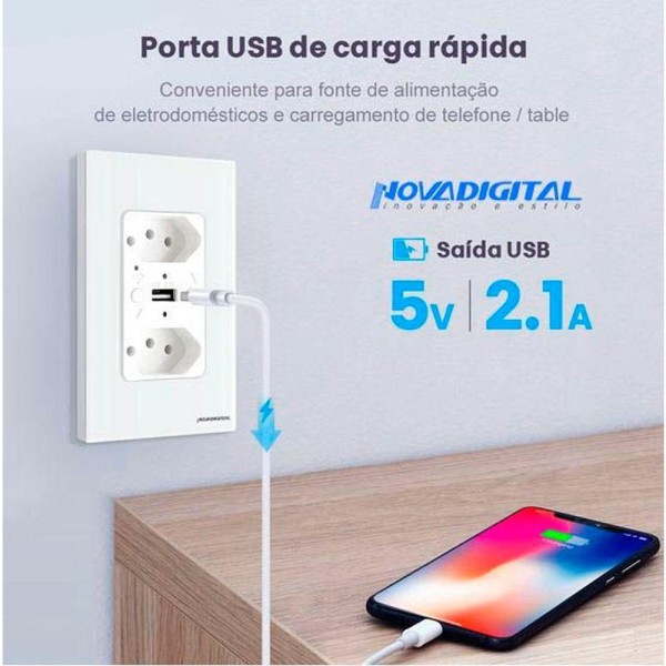 Encontraproduto.com.br - Tomada Inteligente Dupla E Usb Wi-fi Novadigital