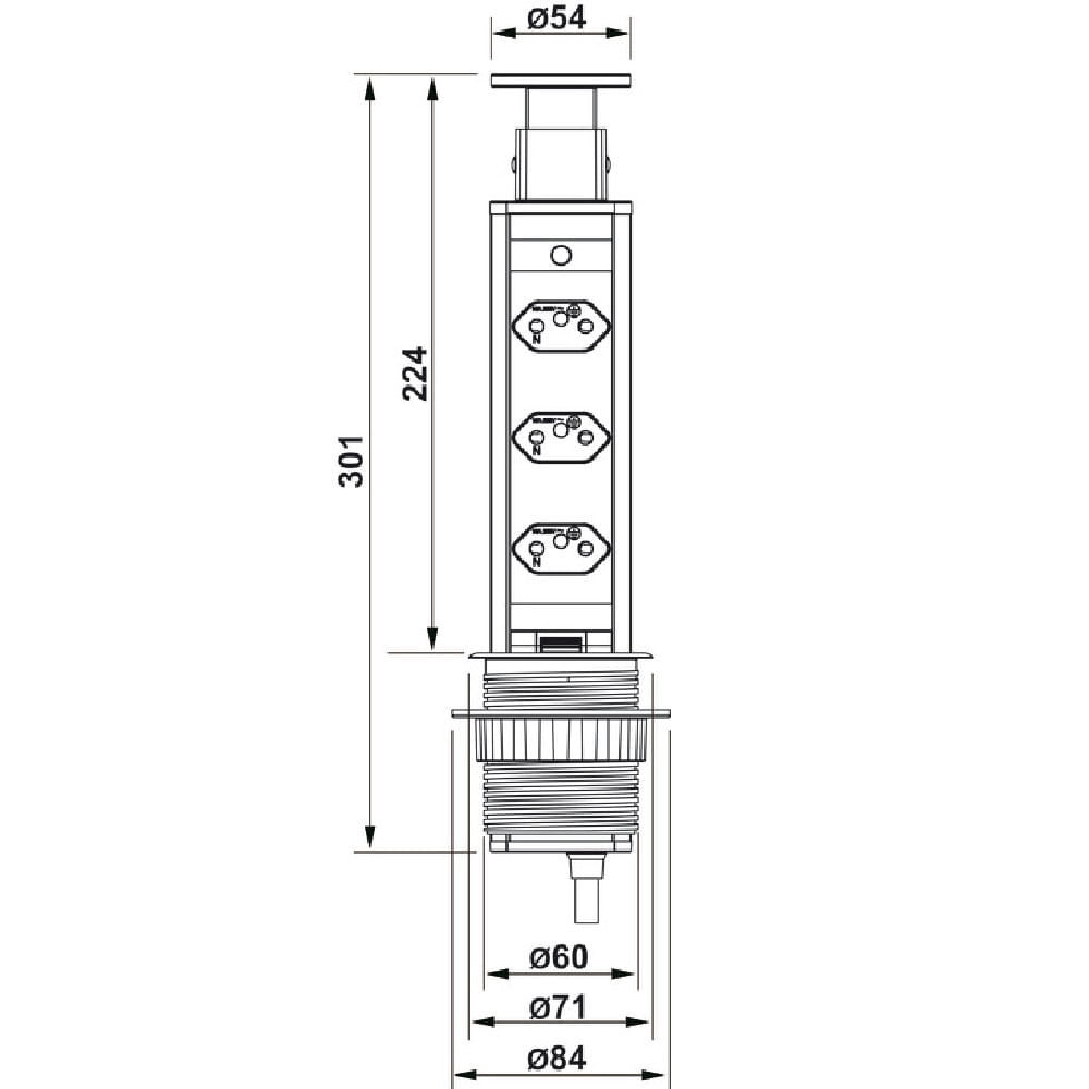 Encontraproduto.com.br - Torre de Embutir PowerPlug 3T com 03 Tomadas 20A Branca Hafele