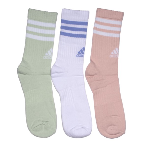 Encontraproduto.com.br - Meia Feminina Adidas 3 Listras Cano Longo Kit 3 Pares Branco/Rosa/Verde