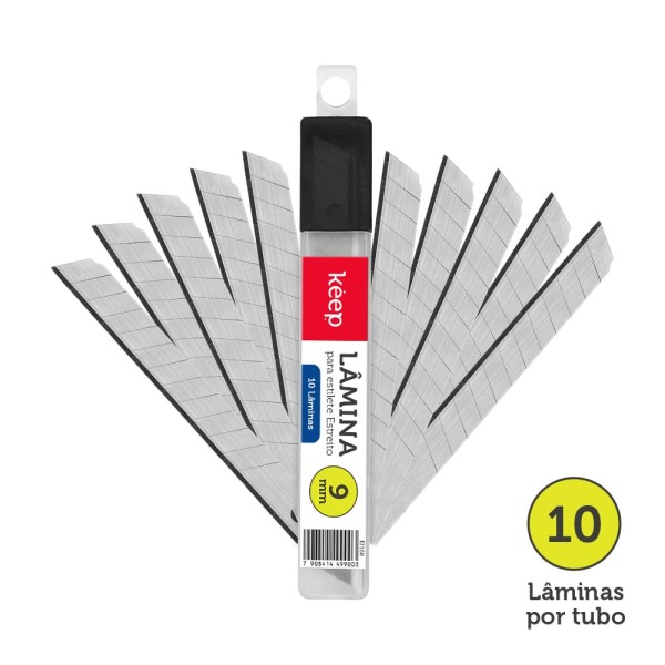 Encontraproduto.com.br - Lâmina para Estilete Estreito 9mm Tubo com 10 Peças Keep - EI168OUT [Reembalado]
