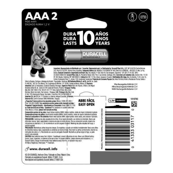 Encontraproduto.com.br - Pilha Recarregavel Duracell AAA 900mAh com 2 Unidades Preta
