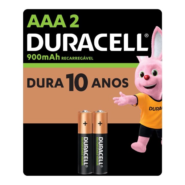 Encontraproduto.com.br - Pilha Recarregavel Duracell AAA 900mAh com 2 Unidades Preta
