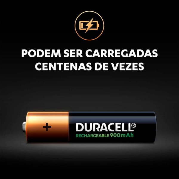 Encontraproduto.com.br - Pilha Recarregavel Duracell AAA 900mAh com 2 Unidades Preta