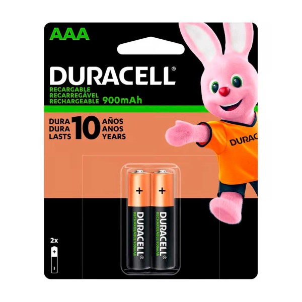 Encontraproduto.com.br - Pilha Recarregavel Duracell AAA 900mAh com 2 Unidades Preta