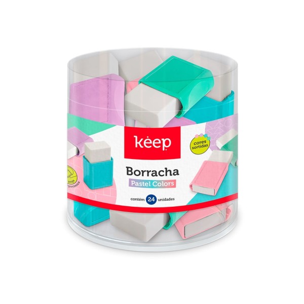 Encontraproduto.com.br - Borracha Pastel Colors com Cinta Pote com 24 Uni Keep - EI129OUT [Remanufaturado com garantia]