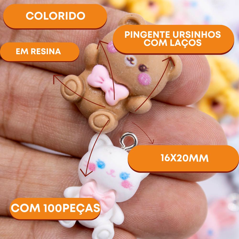 Encontraproduto.com.br - PINGENTE URSINHOS COM LAÇO 16X20MM EM RESINA COM 100 PEÇAS