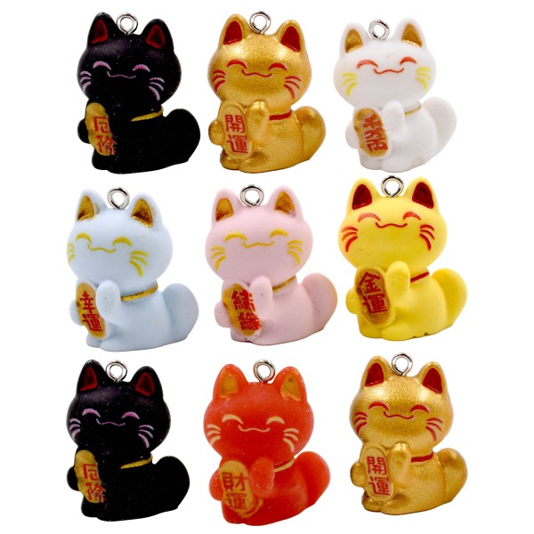 Encontraproduto.com.br - PINGENTE GATINHO DA SORTE MANEKI 26MM EM RESINA COM 40 PEÇAS