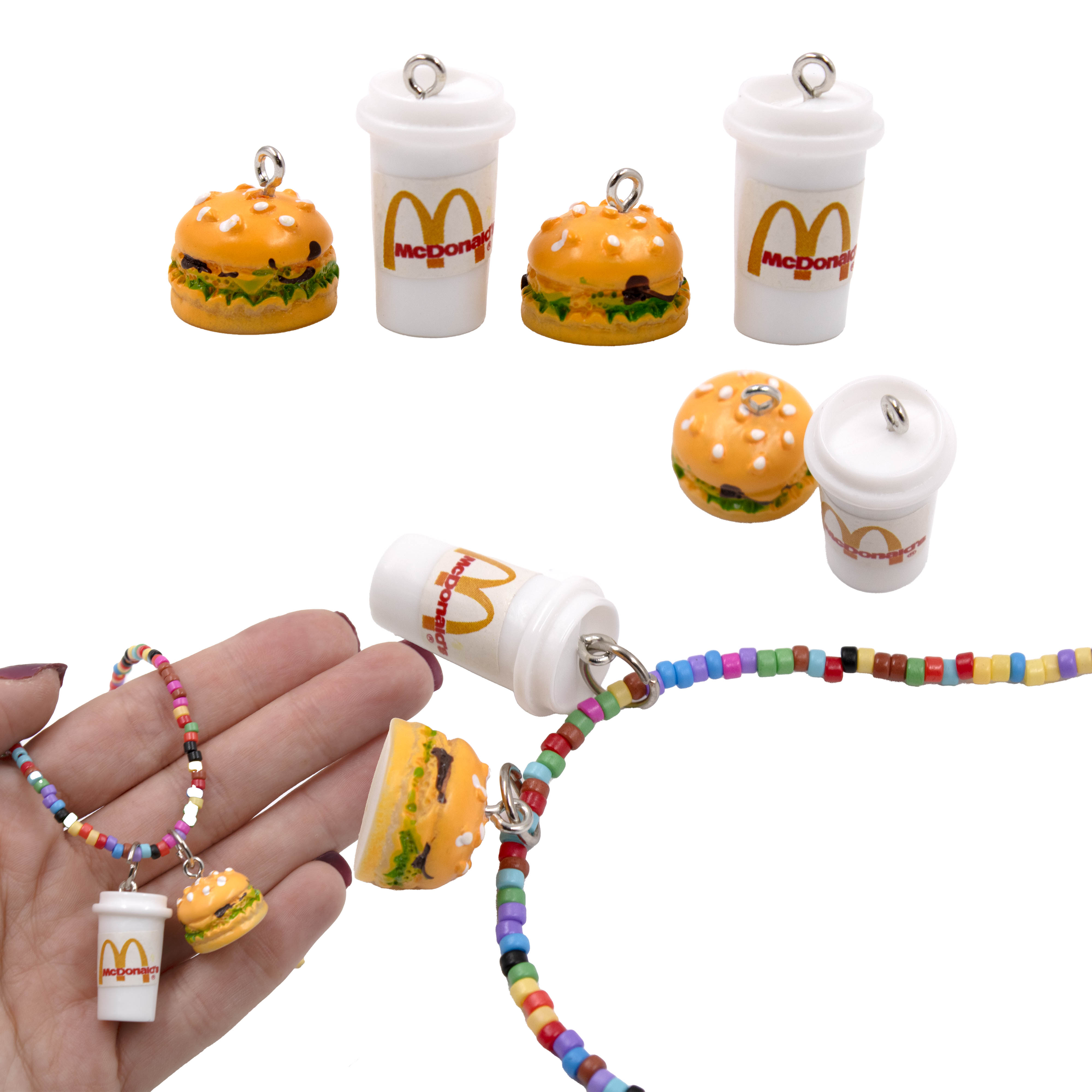 Encontraproduto.com.br - PINGENTE LANCHE E BEBIDA 15MM EM RESINA COM 50 PEÇAS