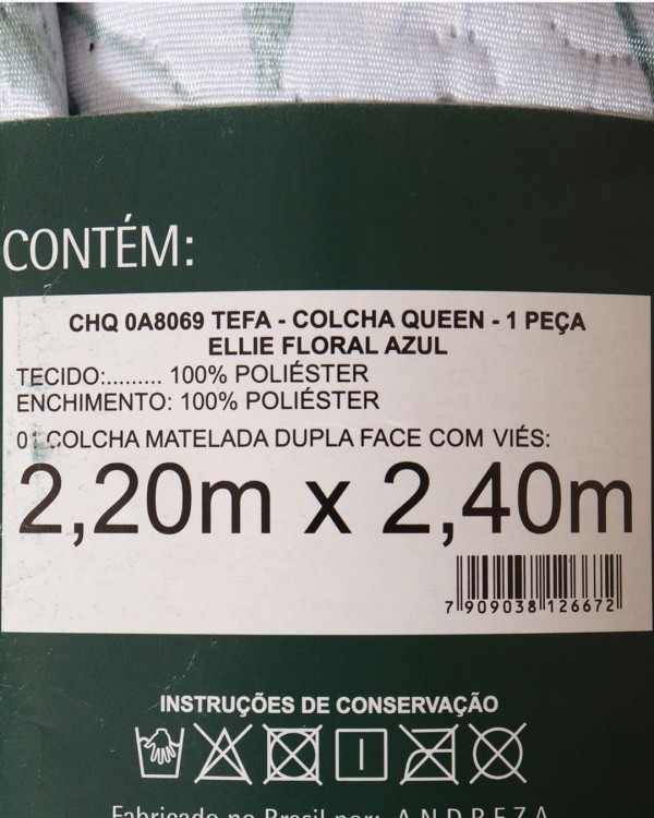 Encontraproduto.com.br - ​Colcha Queen  Andreza Matelassê Viés Floral Azul
