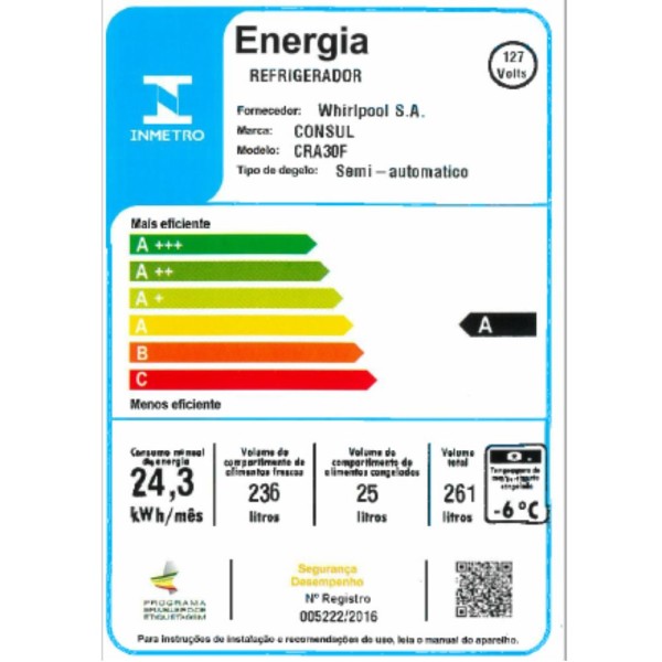 Encontraproduto.com.br - Geladeira Consul Degelo Seco 1 Porta 261L CRA30F Branco