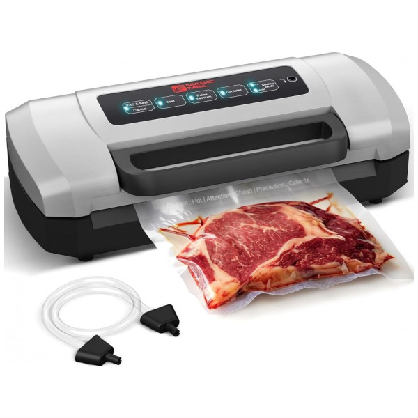 Encontraproduto.com.br - Seladora a Vácuo Automática para Alimentos Secos e Úmidos com Cortador e Sacos de Selagem, 110V, Magic Mill, Prata
