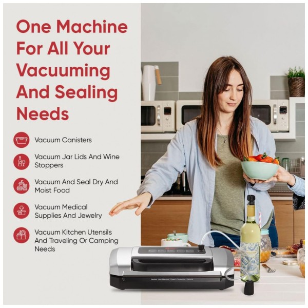 Encontraproduto.com.br - Seladora a Vácuo Automática para Alimentos Secos e Úmidos com Cortador e Sacos de Selagem, 110V, Magic Mill, Prata