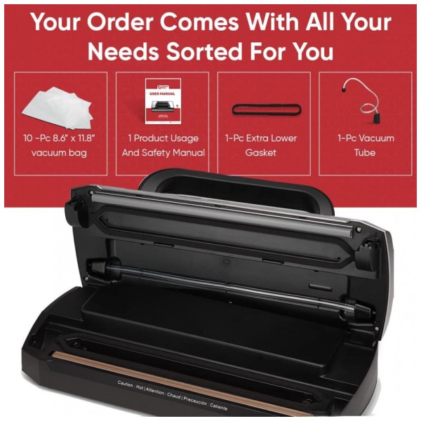 Encontraproduto.com.br - Seladora a Vácuo Automática para Alimentos Secos e Úmidos com Cortador e Sacos de Selagem, 110V, Magic Mill, Prata