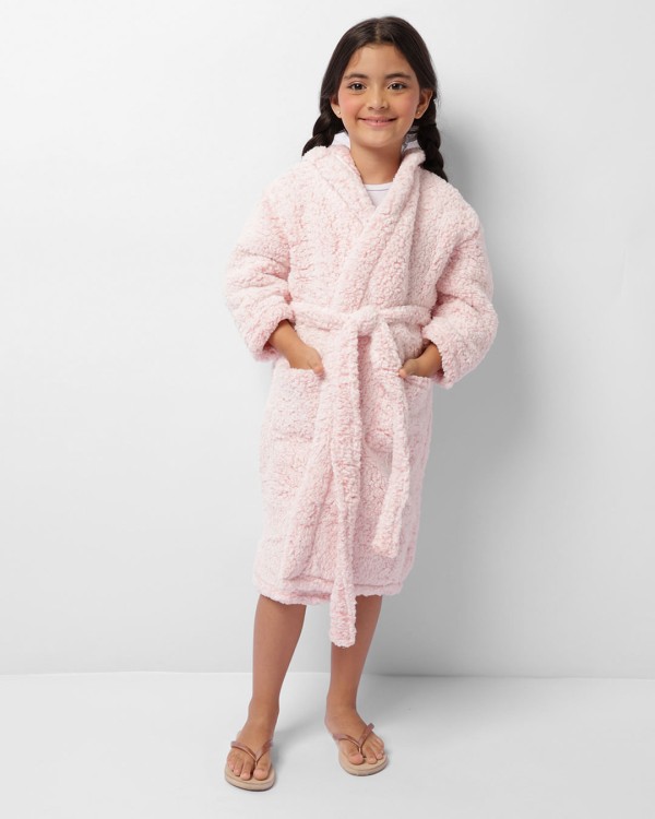 Encontraproduto.com.br - Roupão Infantil Sherpa Longo Com Bolsos Rosa