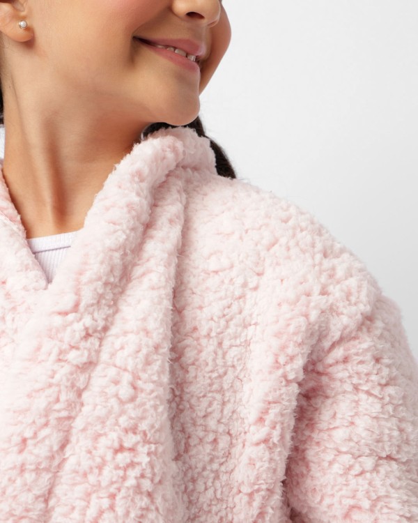 Encontraproduto.com.br - Roupão Infantil Sherpa Longo Com Bolsos Rosa