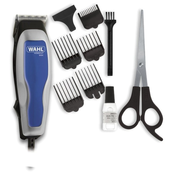 Encontraproduto.com.br - Máquina de Cortar Cabelo Whal Home Cut Basic com Alavanca de Ajuste e 8 Pentes de Corte Azul Cinza