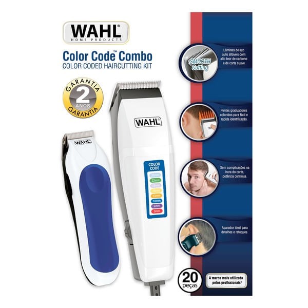 Encontraproduto.com.br - Combo Máquina de Cortar Cabelo e Aparador Wahl Color Code 9314-174850 Bivolt