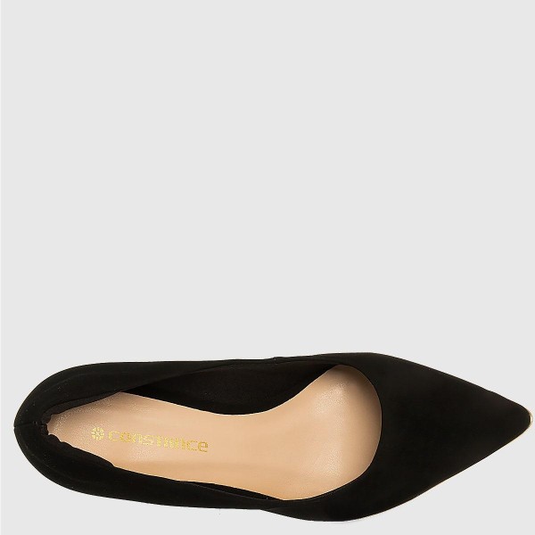 Encontraproduto.com.br - Scarpin Preto Bico Fino Com Salto Alto Dourado