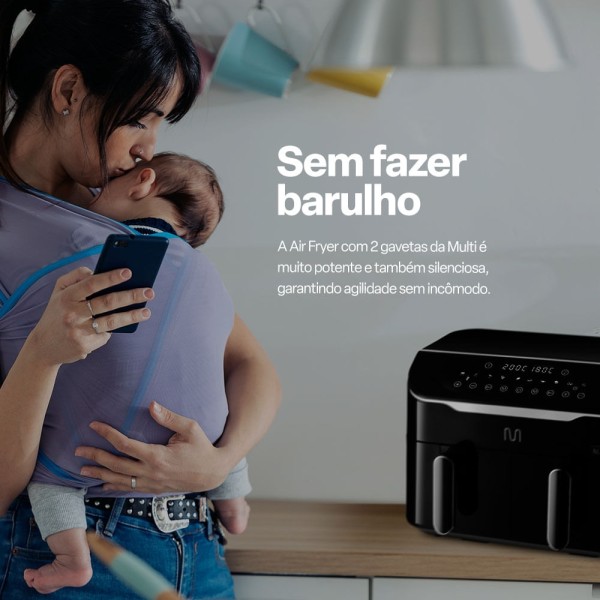Encontraproduto.com.br - Air Fryer 8L Preta c/ 2 Gavetas 2500w-220v Multi - GO220OUT [Remanufaturado com garantia]