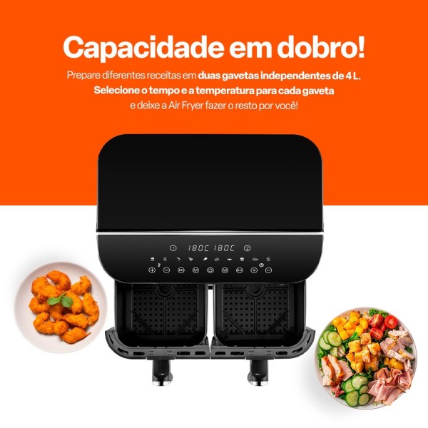 Encontraproduto.com.br - Air Fryer 8L Preta c/ 2 Gavetas 2500w-220v Multi - GO220OUT [Remanufaturado com garantia]